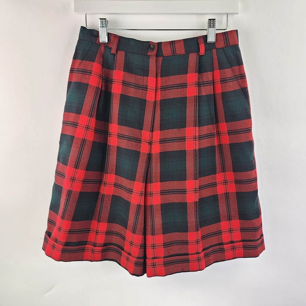 Vintage Talbots Shorts Women's 10P Pleated Tartan Holiday Plaid Wool Holiday